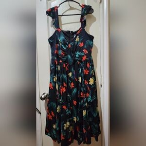 Torrid Black Mid Length Dress with Tropical Floral Print Sz18
